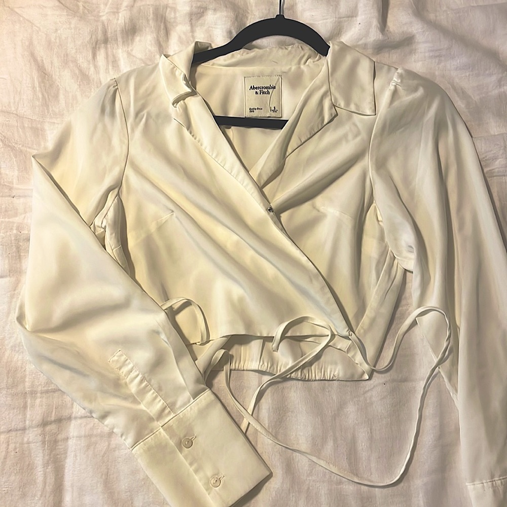 Cropped wrap front blouse